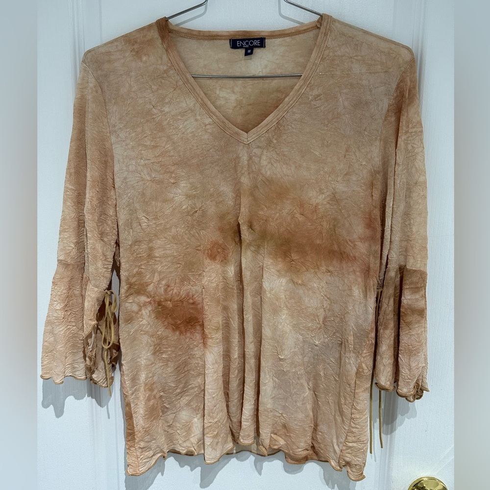 Encore Jeans Women's Tan Blouse with Flared Sleeves